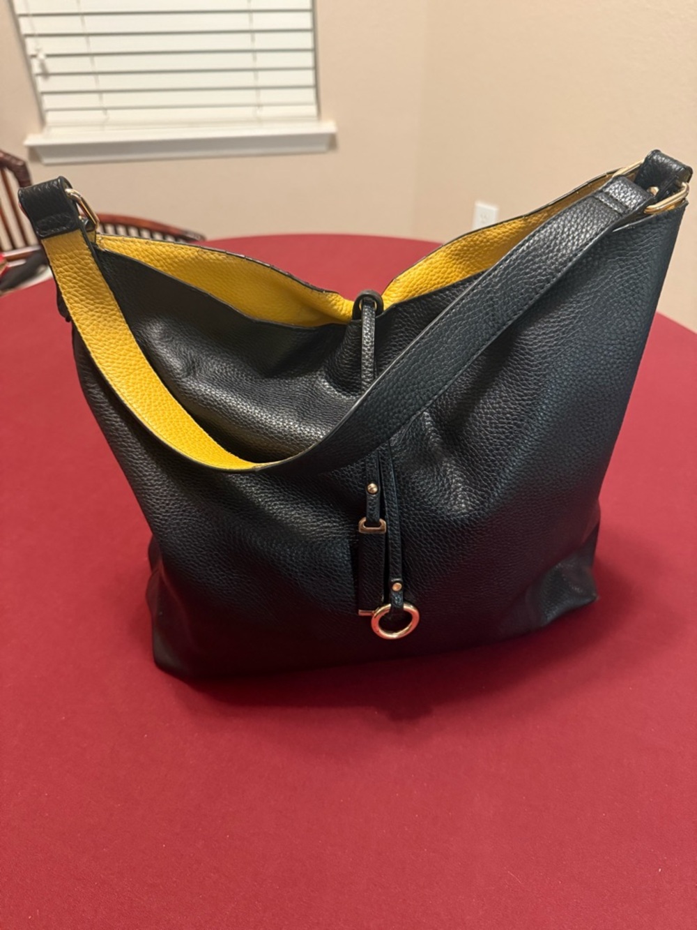 Black Shoulder Hobo Bag with Yellow Interior
